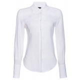 Pinko - Camicia Crop Aderente in Georgette - Bianco - Camicie - Made in Italy - Luxury Exclusive Collection