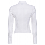 Pinko - Camicia Crop Aderente in Georgette - Bianco - Camicie - Made in Italy - Luxury Exclusive Collection