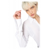 Pinko - Camicia Crop Aderente in Georgette - Bianco - Camicie - Made in Italy - Luxury Exclusive Collection