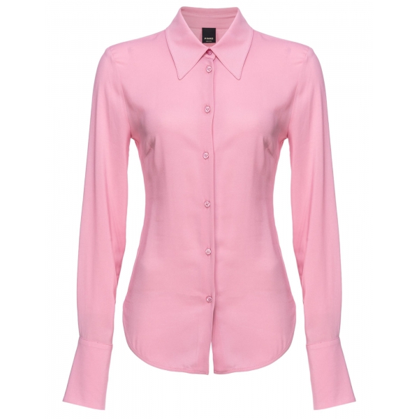 Pinko - Camicia Crop Aderente in Georgette - Rosa - Camicie - Made in Italy - Luxury Exclusive Collection