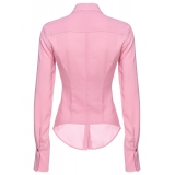 Pinko - Camicia Crop Aderente in Georgette - Rosa - Camicie - Made in Italy - Luxury Exclusive Collection