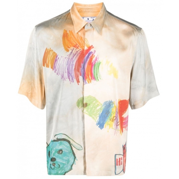 Off-White - Camicia con Stampa Cartoon in Finitura Satinata Multicolore - Exclusive Luxury Collection