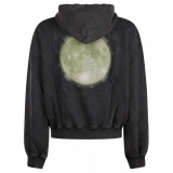 Off-White - Felpa con Cappuccio Super Moon in Cotone Nero Fumo e Verde Neon - Exclusive Luxury Collection