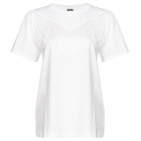 Pinko - T-Shirt con Dettaglio Frange Sottili - Bianco - T-Shirt - Made in Italy - Luxury Exclusive Collection