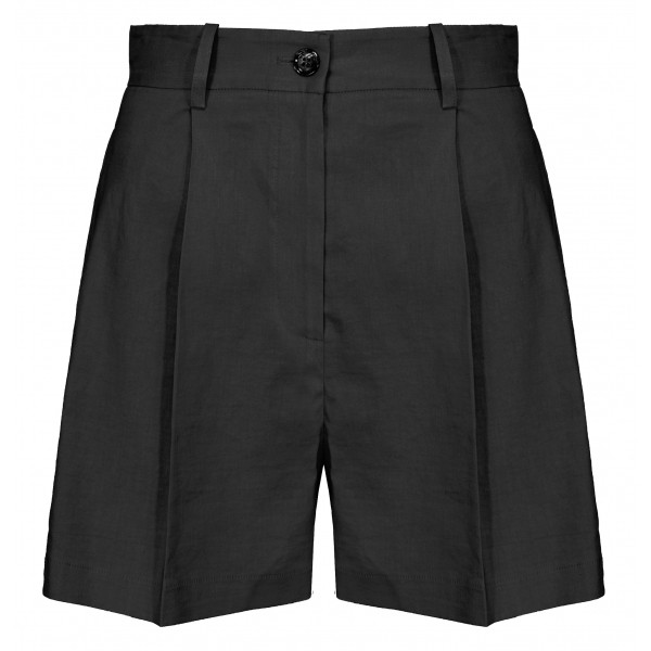 Pinko - Tailored Linen Line Shorts - Black - Trousers - Made in Italy - Luxury Exclusive Collection