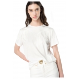 Pinko - T-Shirt with Thin Fringes Detail - White - T-shirt - Made in Italy - Luxury Exclusive Collection