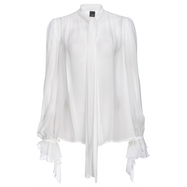 Pinko - Blusa con Collo a Fusciacca e Rouches - Bianco - Camicie - Made in Italy - Luxury Exclusive Collection