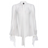 Pinko - Blusa con Collo a Fusciacca e Rouches - Bianco - Camicie - Made in Italy - Luxury Exclusive Collection