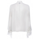 Pinko - Blusa con Collo a Fusciacca e Rouches - Bianco - Camicie - Made in Italy - Luxury Exclusive Collection