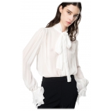 Pinko - Blusa con Collo a Fusciacca e Rouches - Bianco - Camicie - Made in Italy - Luxury Exclusive Collection