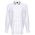 Pinko - Shirt with Plastron Detail with Pleats - White - Shirts - Made in Italy - Luxury Exclusive Collection