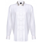 Pinko - Camicia con Dettaglio Plastron con Piege - Bianco - Camicie - Made in Italy - Luxury Exclusive Collection