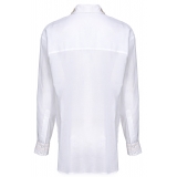 Pinko - Camicia con Dettaglio Plastron con Piege - Bianco - Camicie - Made in Italy - Luxury Exclusive Collection