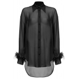 Pinko - Shirt with Feather Trim Cuffs Detail - Black - Shirts - Made in Italy - Luxury Exclusive Collection