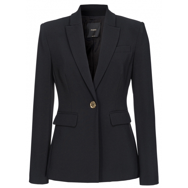 Pinko - Stretch Crepe Fabric Single breasted Blazer - Black - Jackets - Made in Italy - Luxury Exclusive Collection