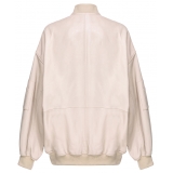 Pinko - Bomber in Pelle Vera con Chiusura a Zip - Beige - Giacche - Made in Italy - Luxury Exclusive Collection