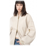 Pinko - Bomber in Pelle Vera con Chiusura a Zip - Beige - Giacche - Made in Italy - Luxury Exclusive Collection