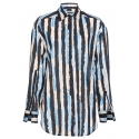 Pinko - Camicia Over Fantasia a Righe Larghe - Azzurro/Nero - Camicie - Made in Italy - Luxury Exclusive Collection