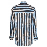 Pinko - Camicia Over Fantasia a Righe Larghe - Azzurro/Nero - Camicie - Made in Italy - Luxury Exclusive Collection