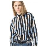 Pinko - Over Shirt in Broad Stripe Pattern - Light Blue/Black - Shirts - Made in Italy - Luxury Exclusive Collection