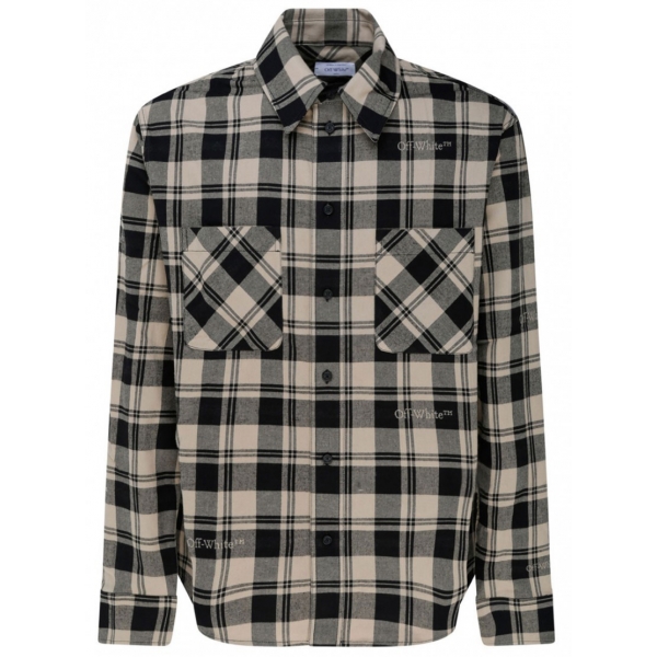 Off-White - Light Beige and Black Cotton Check Print Flannel Shirt - Exclusive Luxury Collection