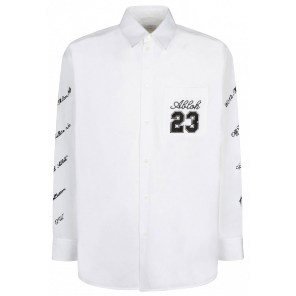 Off-White - White and Black Logo Embroidered Shirt - Exclusive Luxury Collection