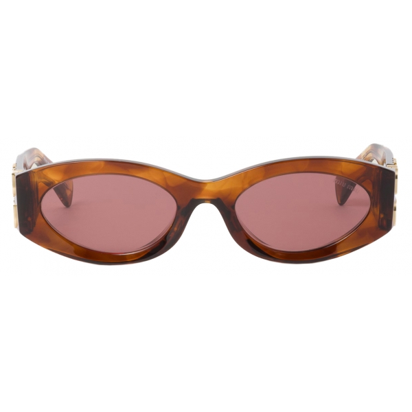 Miu Miu - Miu Miu Glimpse Sunglasses - Oval - Streaked Tobacco Etruscan - Sunglasses - Miu Miu Eyewear