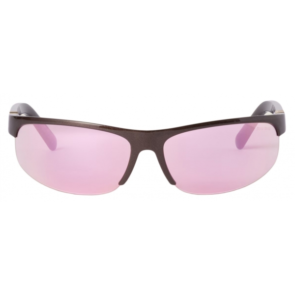 Miu Miu - Miu Miu Runway Sunglasses - Shield - Metallic Cocoa Brown Mirrored Begonia - Sunglasses - Miu Miu Eyewear