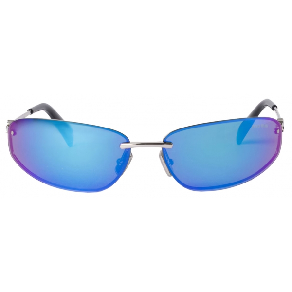 Miu Miu - Miu Miu Runway Sunglasses - Shield - Steel Gray Mirrored Cyan - Sunglasses - Miu Miu Eyewear