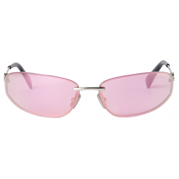 Miu Miu - Miu Miu Runway Sunglasses - Shield - Steel Gray Mirrored Begonia - Sunglasses - Miu Miu Eyewear