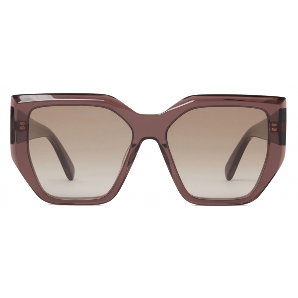 Stella McCartney - Occhiali da Sole Quadrati Spessi Cat Eye - Cioccolato Scuro Lucido e Oro - Occhiali da Sole