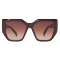 Stella McCartney - Chunky Square Cat Eye Sunglasses - Translucent Dark Chocolate and Gold - Sunglasses - Stella