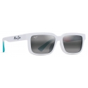 Maui Jim - Hiapo Asian Fit - Bianco Opaco Grigio Neutro - Occhiali da Sole Polarizzati Rettangolari