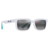 Maui Jim - Hiapo Asian Fit - Bianco Opaco Grigio Neutro - Occhiali da Sole Polarizzati Rettangolari