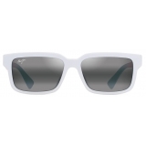 Maui Jim - Hiapo Asian Fit - Bianco Opaco Grigio Neutro - Occhiali da Sole Polarizzati Rettangolari