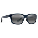 Maui Jim - Lehiwa Asian Fit - Blu Lucido Grigio Neutro - Occhiali da Sole Polarizzati Rettangolari