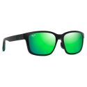 Maui Jim - Lehiwa Asian Fit - Nero Opaco MAUIGreen® - Occhiali da Sole Polarizzati Rettangolari