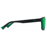 Maui Jim - Lehiwa Asian Fit - Nero Opaco MAUIGreen® - Occhiali da Sole Polarizzati Rettangolari