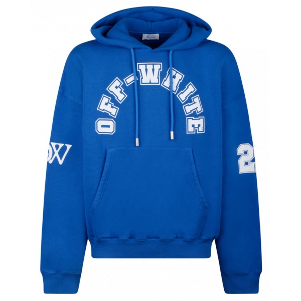 Off-White - Felpa con Cappuccio Stampata da Football Blu - Exclusive Luxury Collection