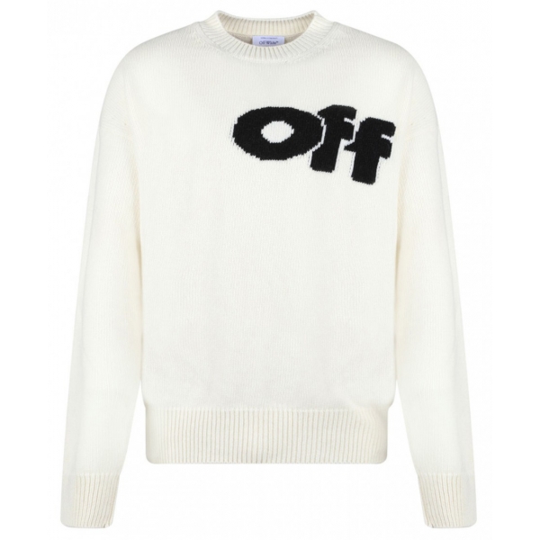 Off-White - Maglione con Logo Intarsiato Bianco Panna - Exclusive Luxury Collection