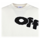 Off-White - Maglione con Logo Intarsiato Bianco Panna - Exclusive Luxury Collection