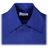 Off-White - Camicia in Cotone Blu Cobalto con Logo Ricamato - Exclusive Luxury Collection