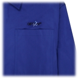 Off-White - Camicia in Cotone Blu Cobalto con Logo Ricamato - Exclusive Luxury Collection