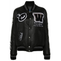 Off-White - Black Varsity Leather Bomber Jacket - Exclusive Luxury Collection