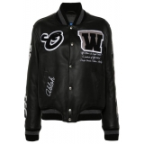 Off-White - Black Varsity Leather Bomber Jacket - Exclusive Luxury Collection