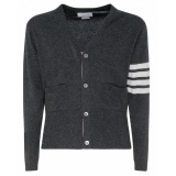 Thom Browne - Cardigan Grigio Scuro a 4 Barre - Thom Browne Exclusive Luxury Collection