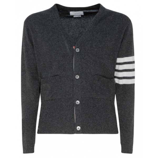 Thom Browne - Cardigan Grigio Medio a 4 Barre - Thom Browne Exclusive Luxury Collection