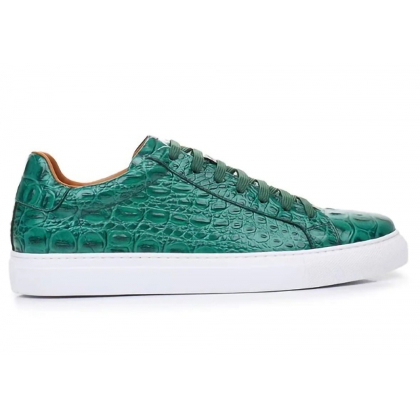 Jovanny Capri - Sneakers Shoes - Green - Crocodile Patina Effect - Handmade in Italy - Leather Shoes - Luxury High Quality