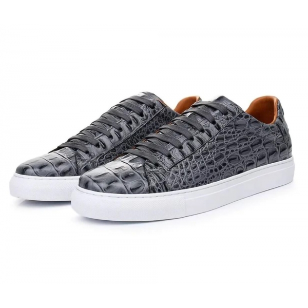 Jovanny Capri - Sneakers Shoes - Grey - Crocodile Patina Effect - Handmade in Italy - Leather Shoes - Luxury High Quality