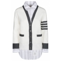 Thom Browne - Cardigan a Strati Bianco e Grigio - Thom Browne Exclusive Luxury Collection